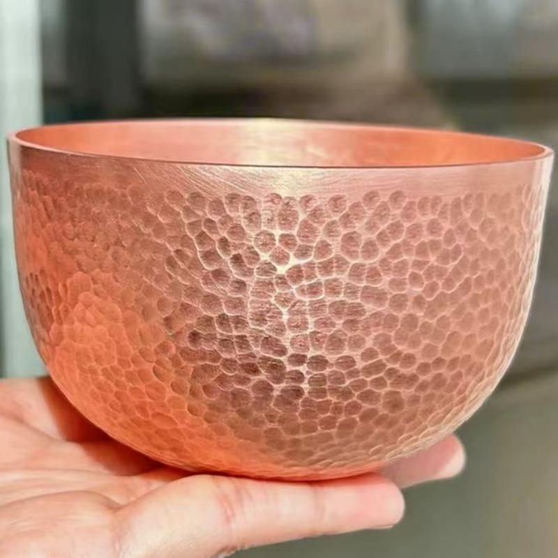 Handcrafted Vintage Red Copper Bowl,Engraving Hammer Texture Home Breakfast Cheese Tableware,10 cm Snack Bowl Table Decoration