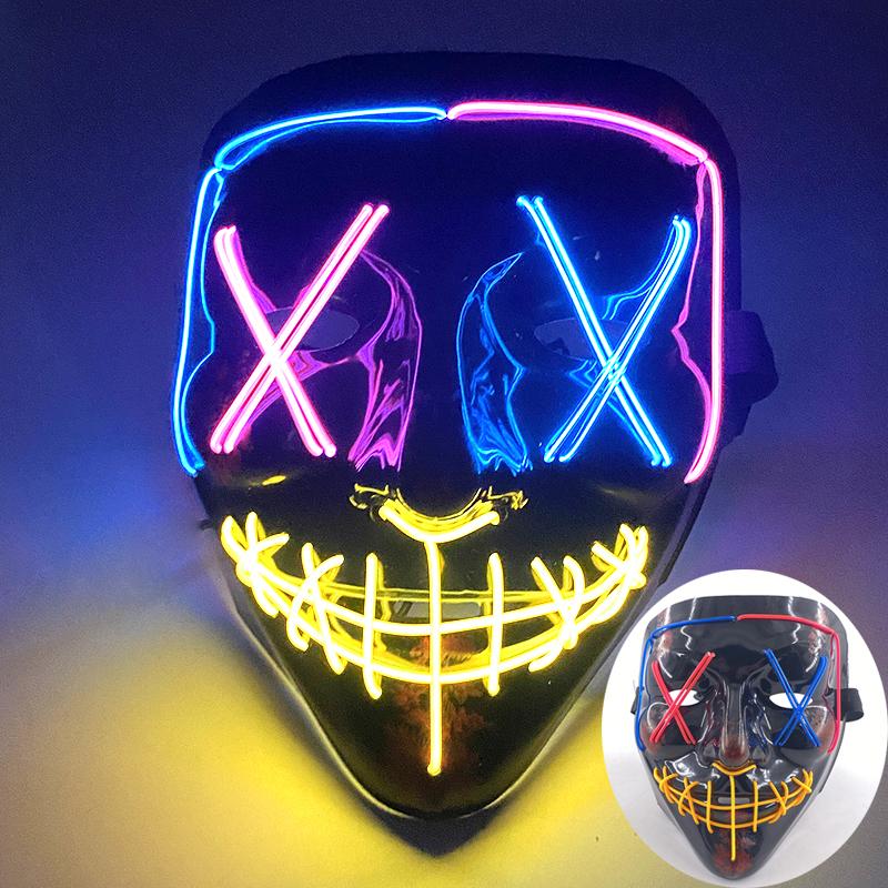 Wireless Scary Glowing Mask LED Luminous Purge Mask Halloween Carnival Light Up Cosplay Party Mask Festival Costume Supplies