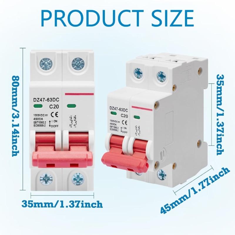 2P Direct Current 1000V DIN Rail Mount Electrical Device with 6kA Capacity Short Circuit Defense for Home Safety