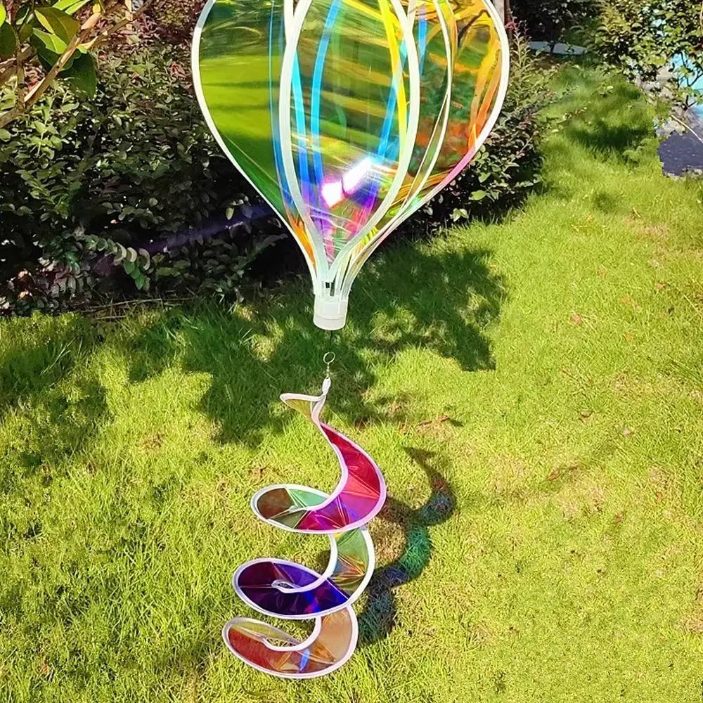 Colorful Wind Strips Outdoor Hanging Decorations Rotating Sequins Rainbow Spiral Wind Spinner Plastic Material Windmill Decor