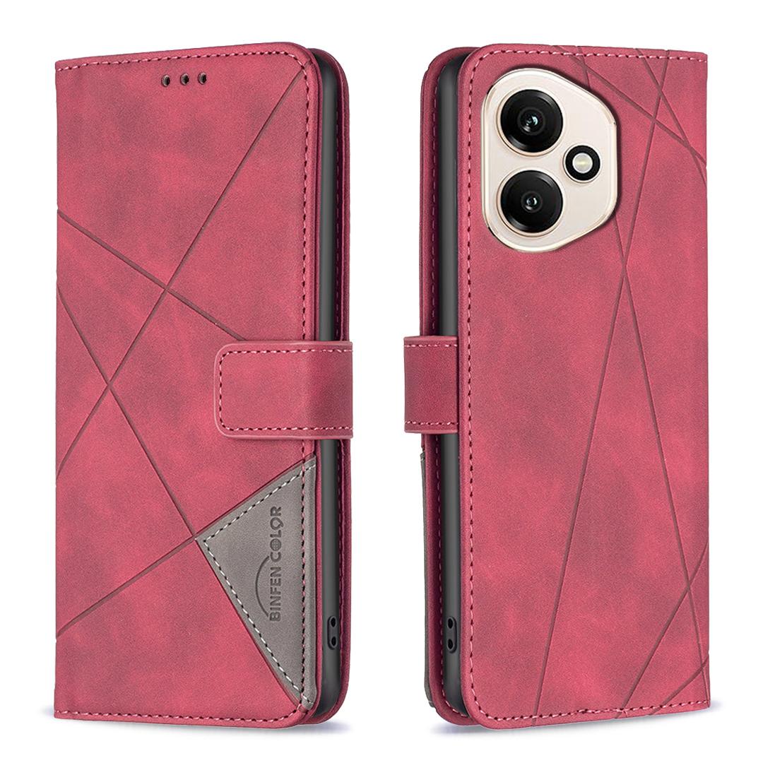 

For Honor 400 5G (Global) Phone Case BINFEN COLOR Wallet Stand Geometry Imprinted Leather Cover Red