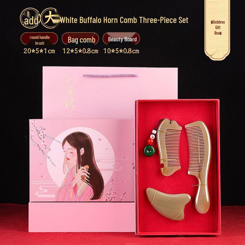 Ox Horn Comb Gift Set: Wedding Pair, Practical Comb for Mother's Day & Valentine's Gifts