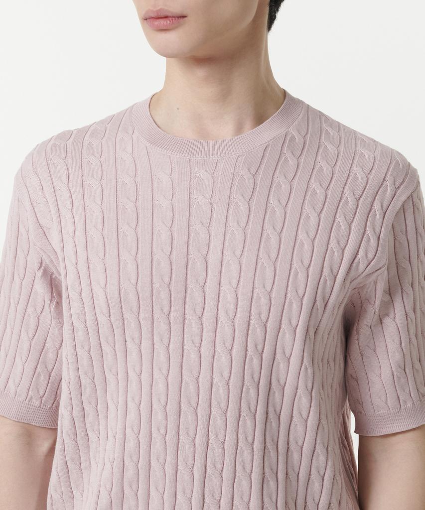 MUSINSA STANDARD Cable Crew Neck Short Sleeve Knit [Desert Pink]
