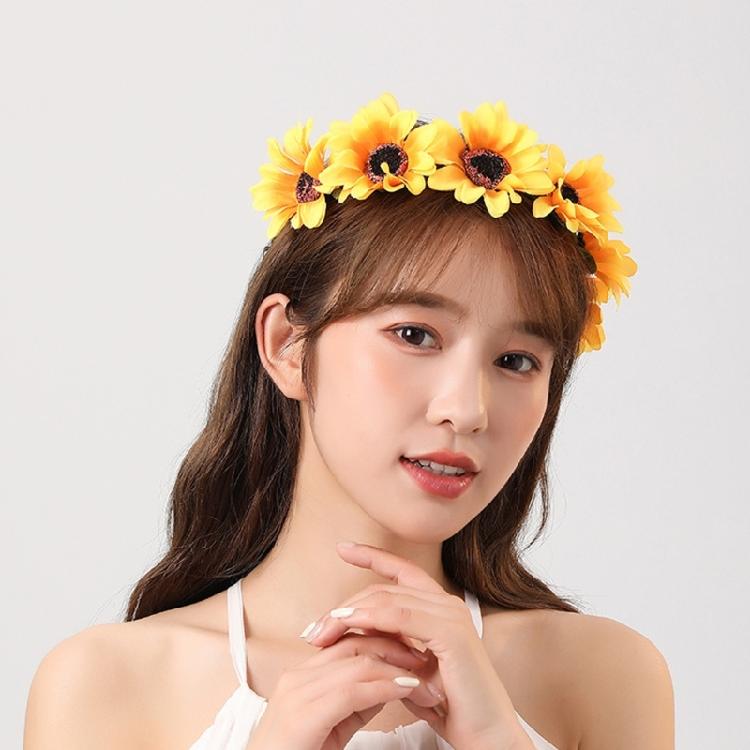 LED Sunflower Headband with Lighted Flower Wreath Floral Headpiece for Weddings Parties and Festival Occasion