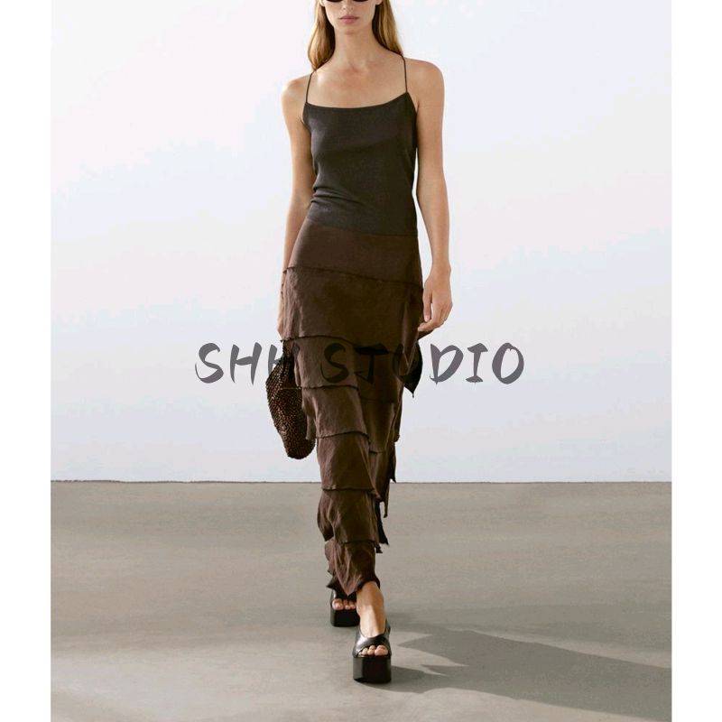 MD Spring/Summer New Arrival Women's Boqi Style Romantic Retro Brown Elegant Cake Dress Skirt 5245530