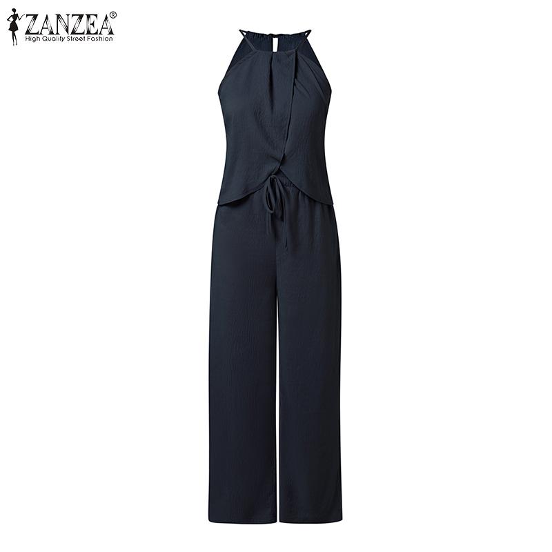 ZANZEA Women Sets Sleeveless Strap Irregular Tank Tops and Casual Pants Suits