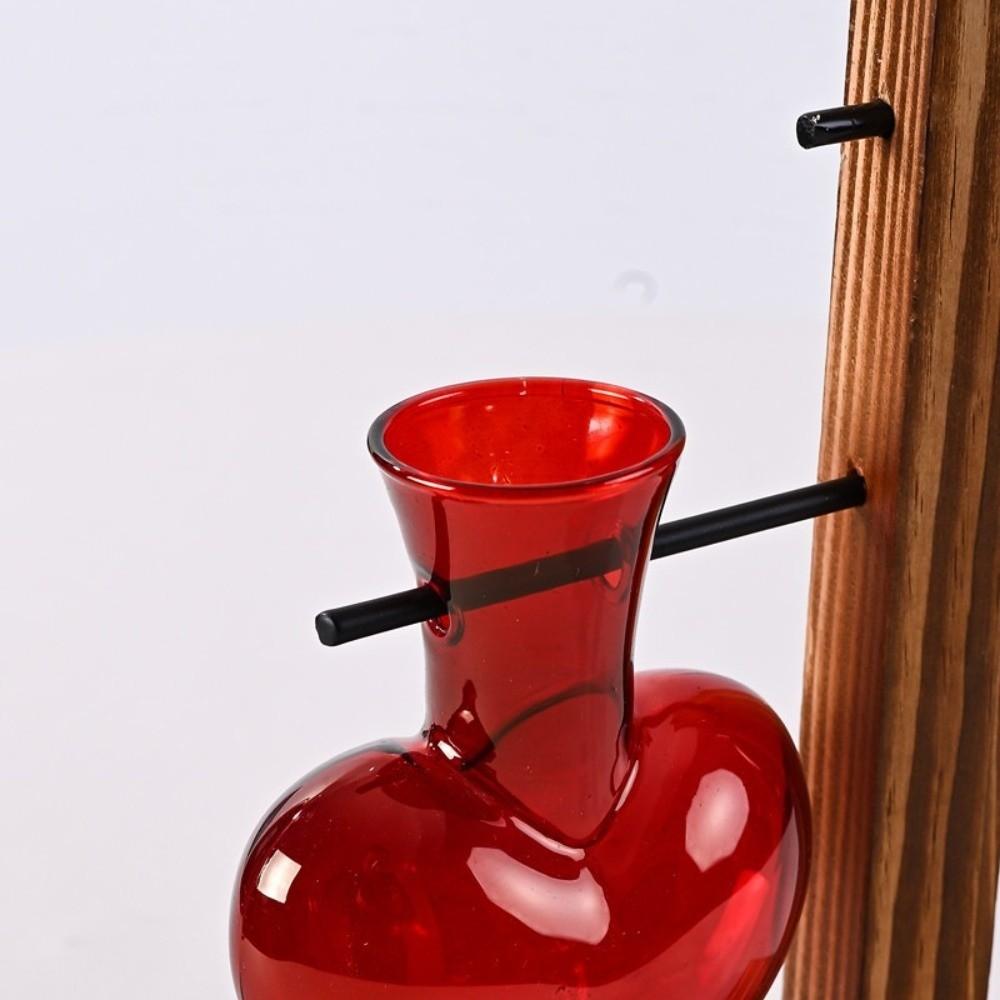 3/2 Flaschen Glas Herzform Vase Holzständer Holzrahmen Vase Blumentopf Heimdekoration