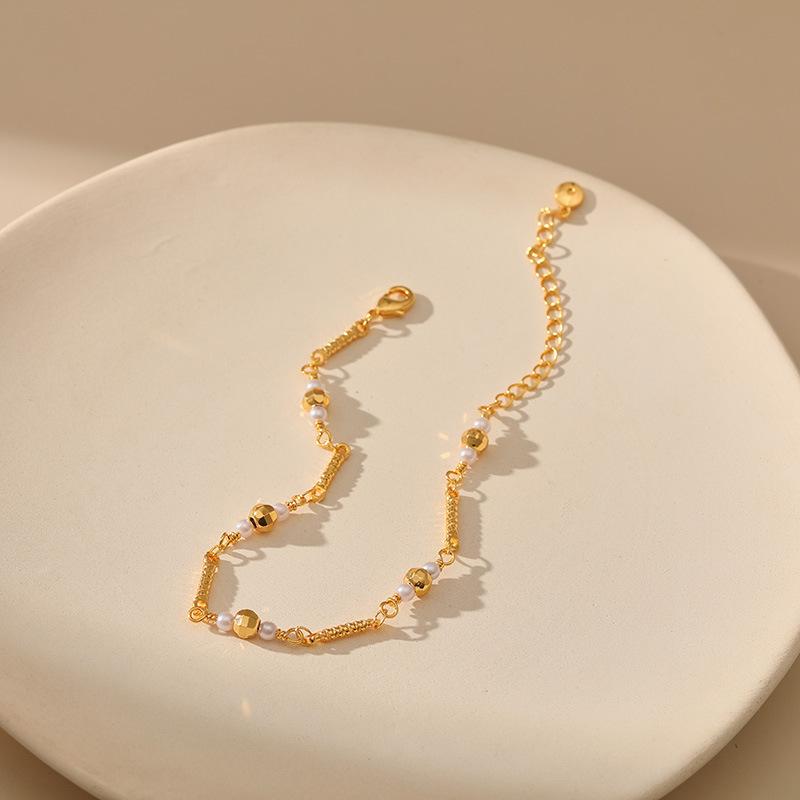 Brass Plated 18k Gold Pearl Bracelet Elegant Minimalist Designer Jewelry For Women