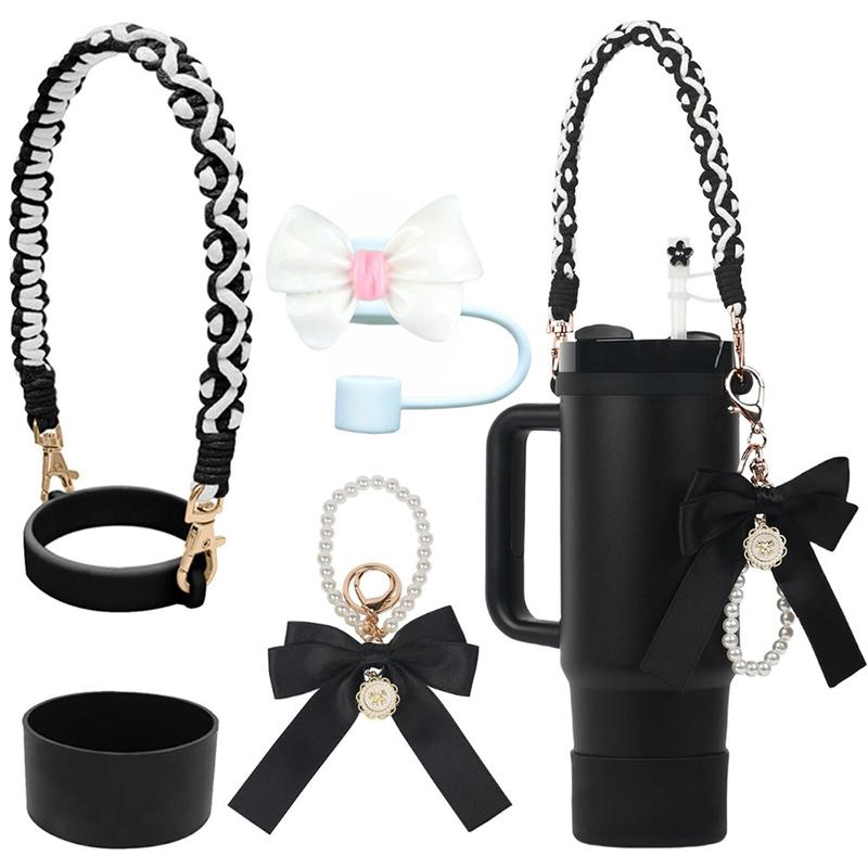 Stanley Cup Zubehörset, Schleife Perlenkette Geflochtenes Design Wasserflaschen-Trageband, Silikon Stanley Cup Schutzhülle