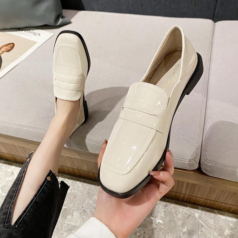 Thick Heel Flat Bottom Small Leather Shoes Women's 2025 Spring New Versatile Korean Version British Style Black Loafers Women's X270-1