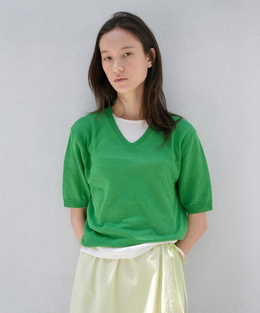 Jeonggamseutyudio Linen Blend V-Neck Half Sleeve Knit_5 Color