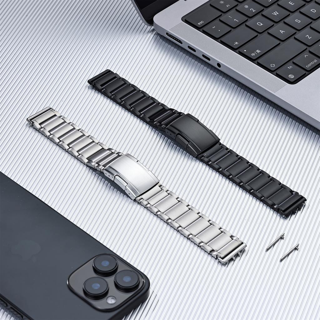 For Samsung Galaxy Fit3 Watch Band 3-Bead Turtle Back Buckle Titanium Alloy Strap