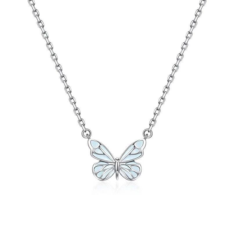 

Butterfly Glow Necklace And Bracelet Set Blue Aurora Fluorescent Forest Ethereal Light Luxury Birthday Gift