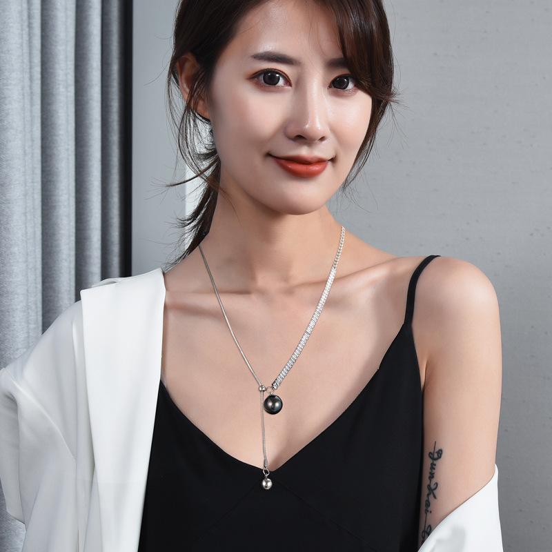 Pullable Flash Diamond Pearl Long Necklace Light Luxury Niche 2024 Design Sense Advanced Collarbone Chain Neck Chain Tide
