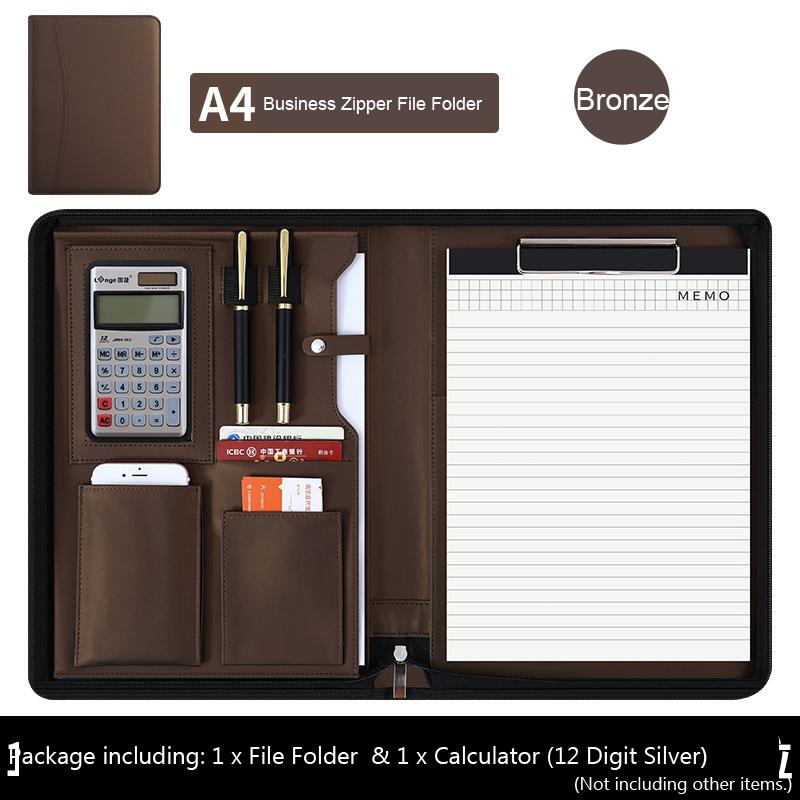 Multifunctional A4 Leather Conference Portfolio Folder for Document Organizer Zippered Man Executive Folder Briefcase Office
