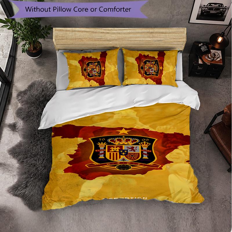 Spanien Nationalmannschaft 3-teiliges Bettwäsche-Set Weiches Bettbezug-Set mit Kissenbezügen Bedrucktes Schlafzimmer-Dekor-Set für Zuhause