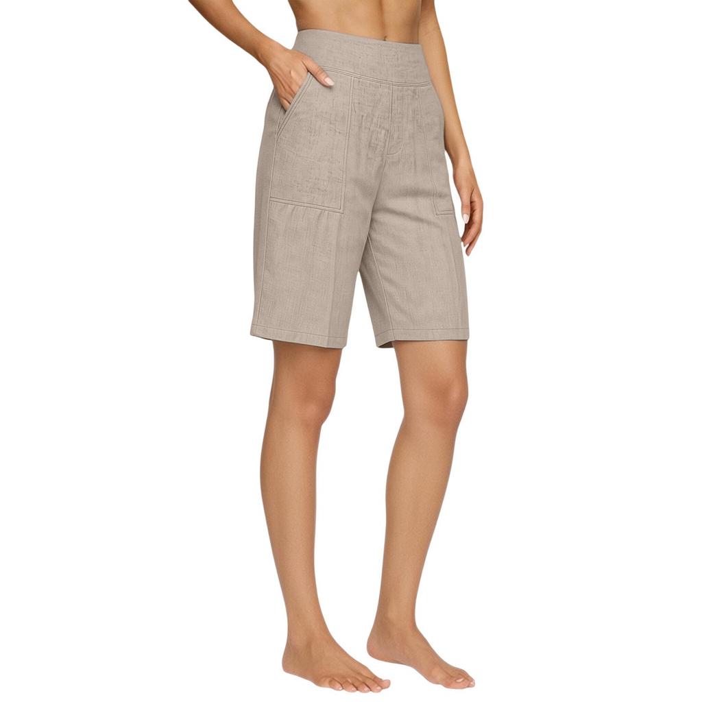 Sommer 2026 High Waist Baumwoll-Leinen Lässige Lockere Shorts mit Taschen
