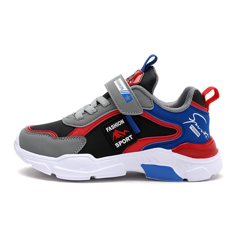 Boys' Sports Shoes Spring and Autumn Children's Primary School Students' Shoes Waterproof Casual Soft-soled Shoes Leather Upper Medium and Large Runn