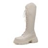 Weiße Stiefel Damen Winter neue Plateau-Ritterstiefel dicker Absatz Schnürstiefel Damenstiefel vielseitige Damenschuhe