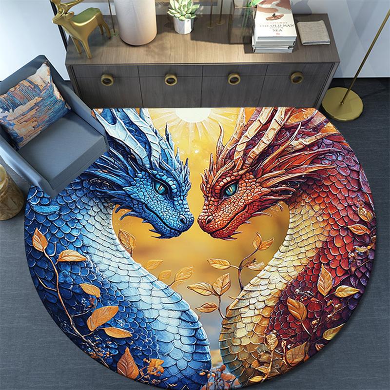 Dragon Artwork Round Area Rug,Carpet Rug for Living Room Bedroom Sofa Playroom Decor,Non-slip Floor Mat