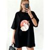 Oversized T-Shirt Black White Fox Cherry Blossom Print Casual Streetwear For Women