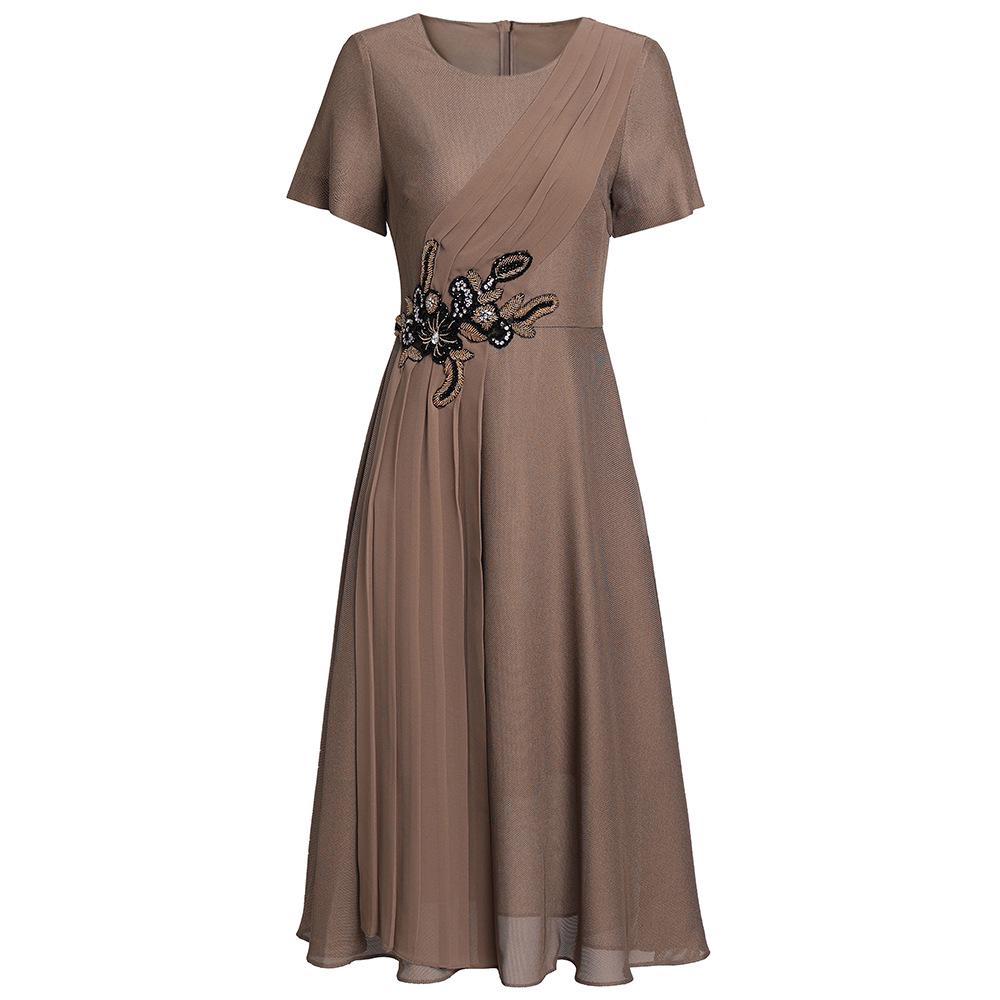 

Красное платье А-силуэта с завышенной талией, приталенное, с коротким рукавом, летнее 2025 для женщин Large верблюд