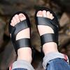 Men Brown Flats Slippers Summer Outdoor Wide Head Hiking Sandals Retro Black Leather Open Toe Beach Shoes Plus Size