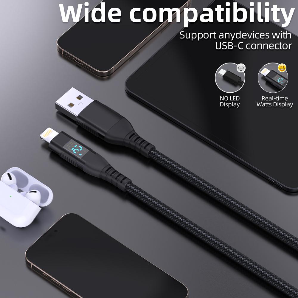 3m USB to Lightning Cable Digital Display 2.4A Nylon Braided Phone Fast Charging Cord