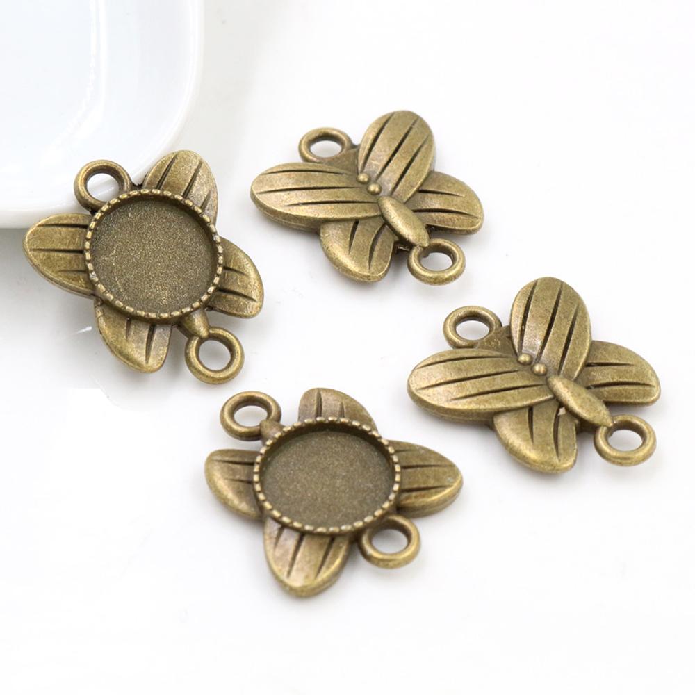 20pcs 12mm Inner Size Antique bronze Black Silver Plated Fashion Style Cabochon Base Cameo Setting Charms Pendant
