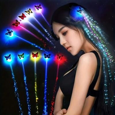 50/100pcs Colorful Butterfly LED Hair Braid - Glowing Flash Clip Decoration Light Up Christmas Hair Accessories