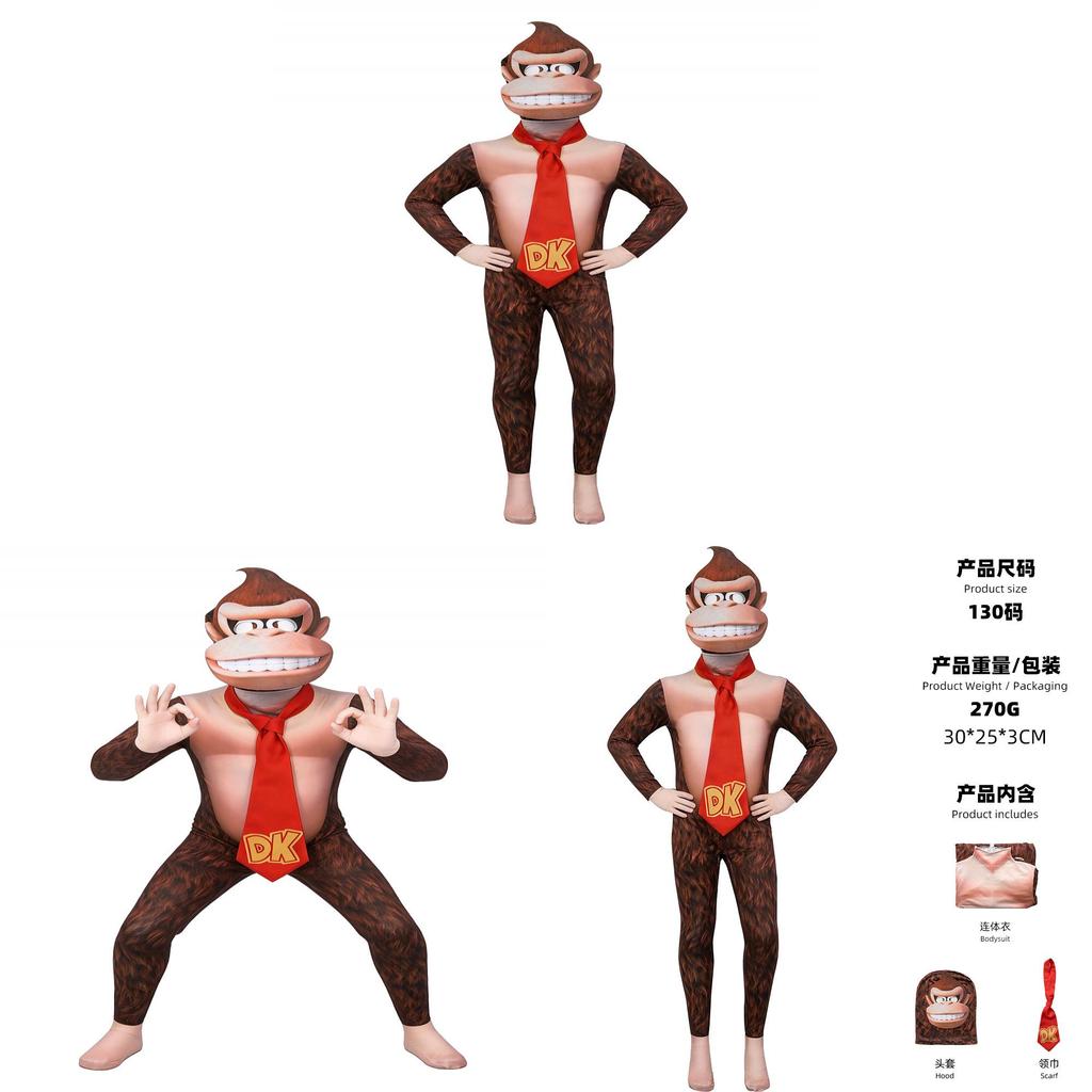 Super Mario Bros Donkey Kong Cosplay Costume For Kids And Adults With Gorilla Head Mask For Halloween Party
