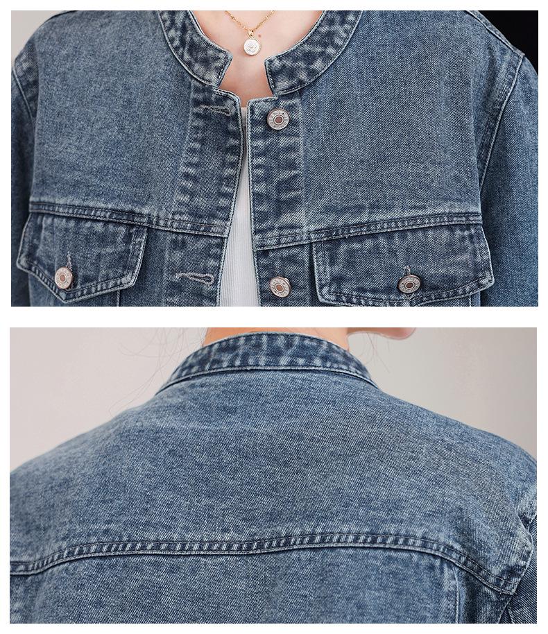 2025 Spring Women's Denim Jacket with Lace Patchwork and Stand Collar, Model OU6783
