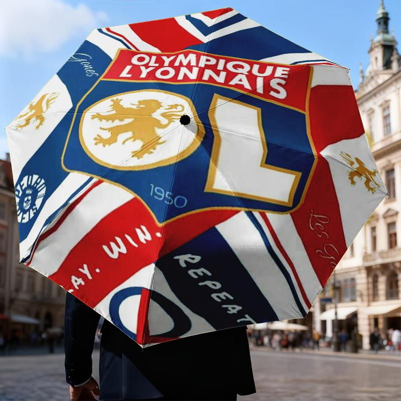 1PC Lyon Football Crest Design Printed Umbrella Folding umbrella, automatic umbrella 8-Frame for Travel, camping Fan gifts Christmas Gifts