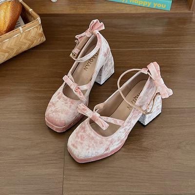 Fashion Autumn New Thick Heel Single Shoes Women's Fashion Square Head Shallow Mouth Butterfly Knot Platform High Heels