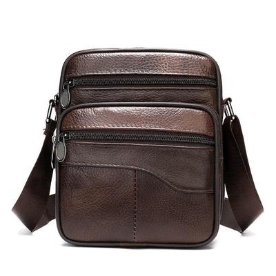 Retro Herren Umhängetasche aus echtem Leder, Kleine Schultertasche mit mehreren Reißverschlüssen für Handy, Geldbörse, Tägliche Reise