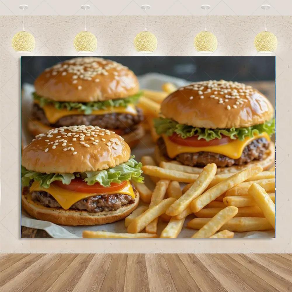 Pizza Hamburger Backdrop Supplies Quick Food Kid Birthday Party Decoration Cola French Fries Background Banner Photography Prop