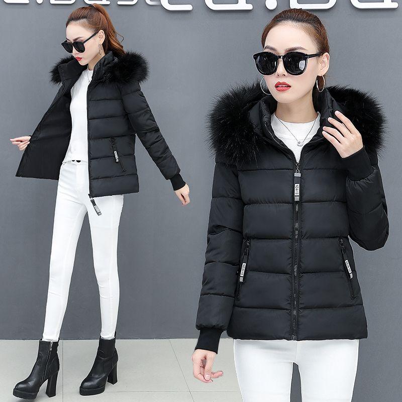 Women's Slim-Fit Cotton-Padded Jacket for Winter - Warm, Solid-Color, with Detachable Hood and Fleece Collar, Casual Stand-Collar Style