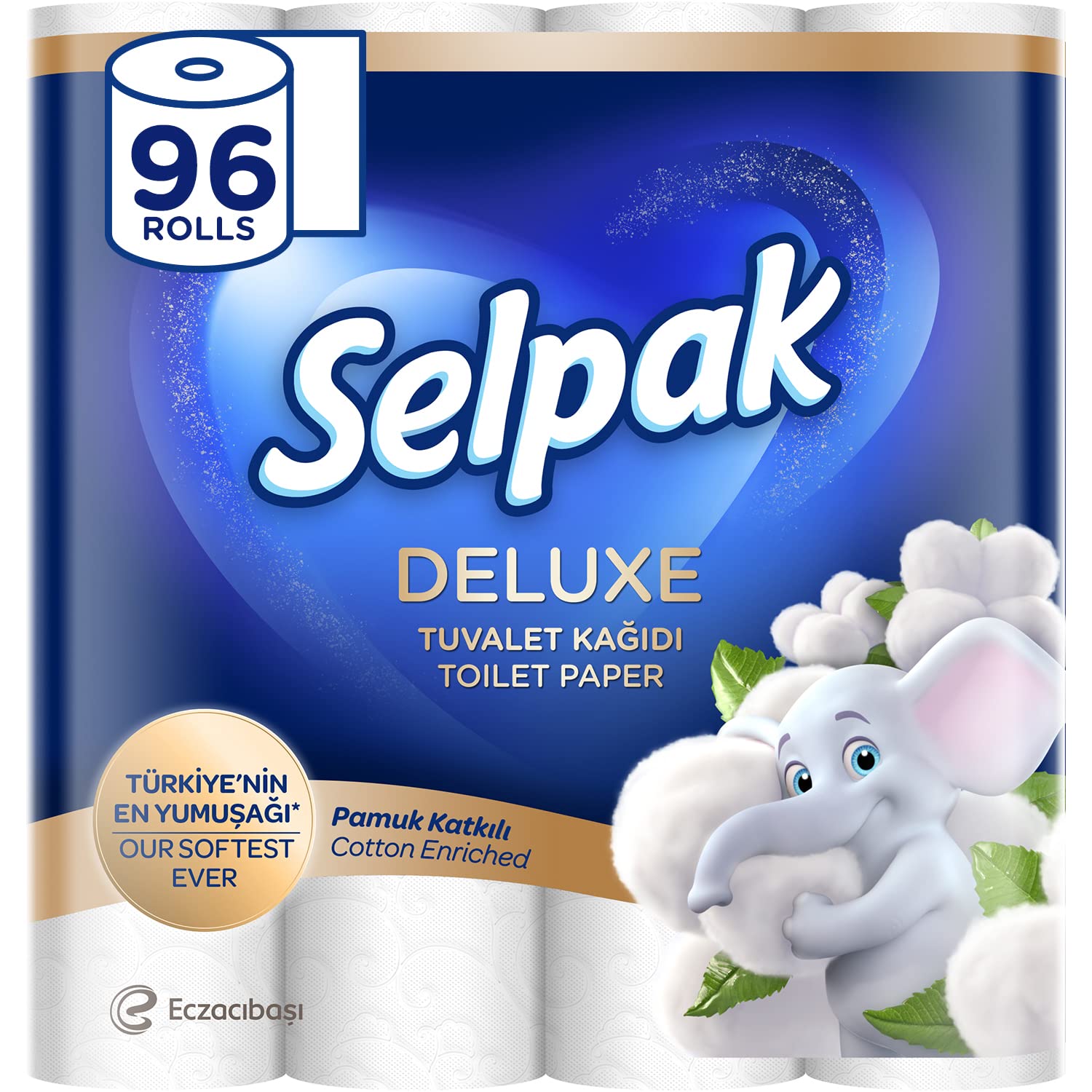 Carta igienica Selpak Deluxe 3 veli, Con fibre di cotone, Extra morbida e resistente, Carta igienica, Carta igienica, 96 rotoli (3x32 rotoli)