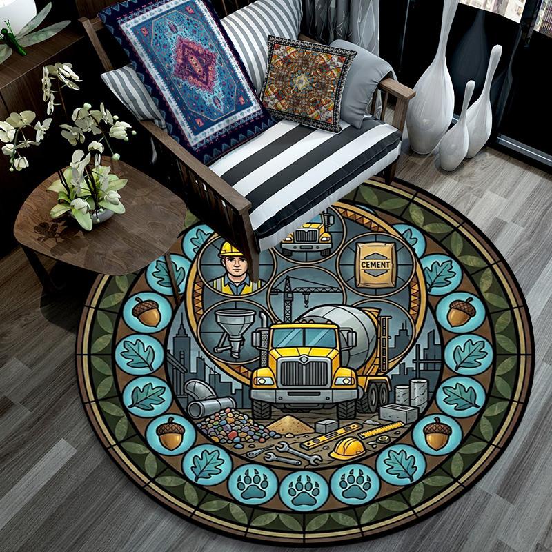 Fire Truck Glass Round Area Rug Under Office Chairs Bedroom Living Room Home Decor
