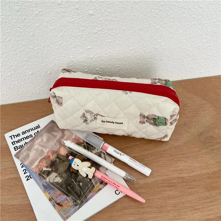 INS Bear Rabbit Makeup Bag Large Capacity Stationery Storage Bag Pen Bag Portable Travel Wash Bag Three Piece Set Makeup Case