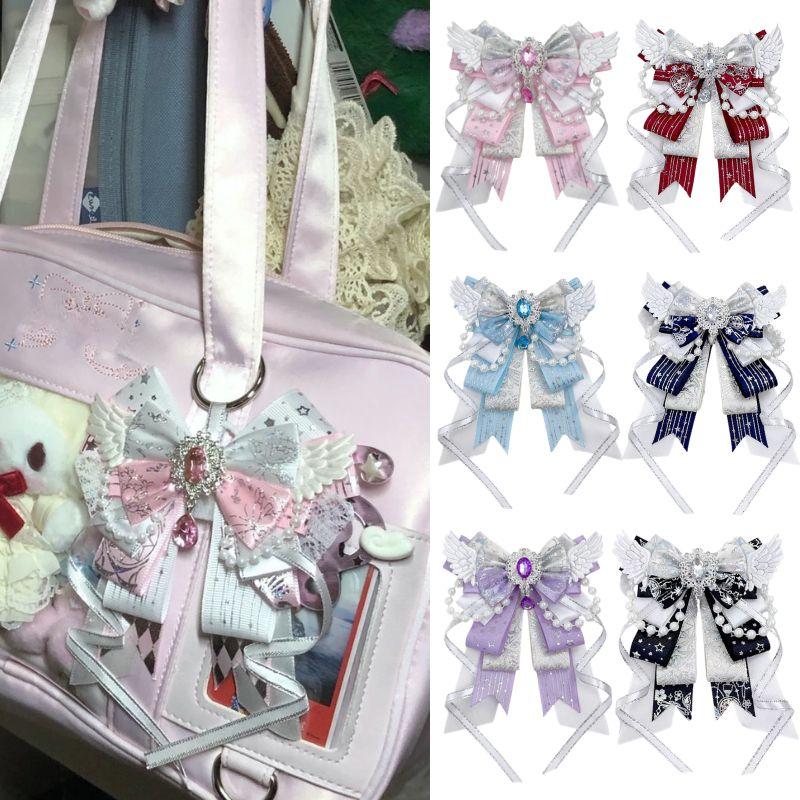 3D Rhinestone Wing Bow Ornament Sparkly Handmade Ribbon Decor for DIY Gift Wrapping Clothing Hair Accessories