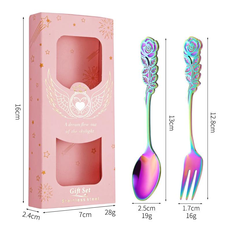 

Креативный набор из ложки и вилки из нержавеющей стали Rose: Подарочная коробка для кофе и десерта – идеальный свадебный подарок