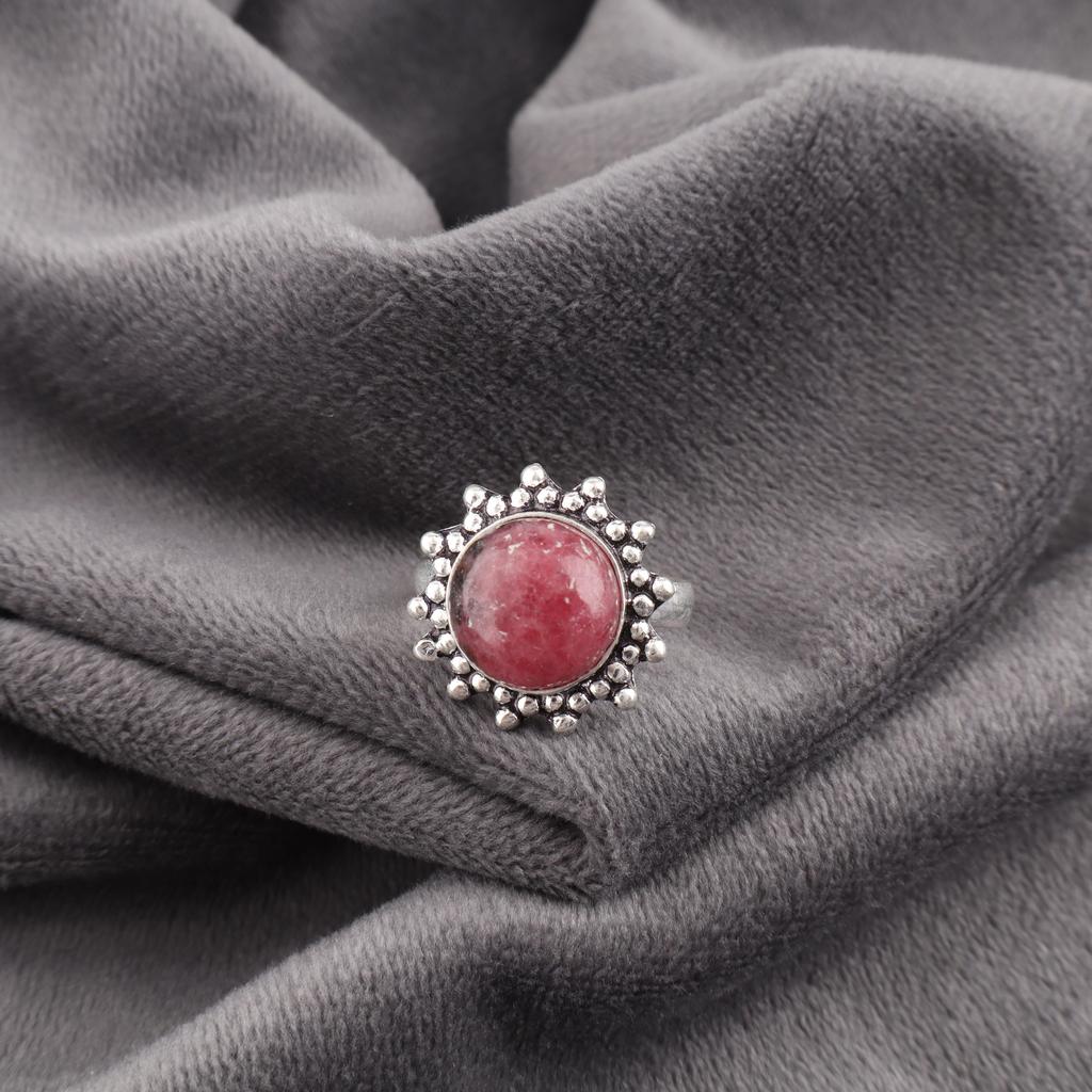 Schmuck aus schwarzem Rhodonit-Edelstein, 925er Sterlingsilberring, handgefertigter wunderschöner silberner Boho-Ring als Hochzeitsgeschenk