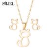 Lovely Gold Color Kitten Cat Stainless Steel Zircon Set Necklaces Men Collares Fashion Hollow Cat Earring Necklace Paw Zircon