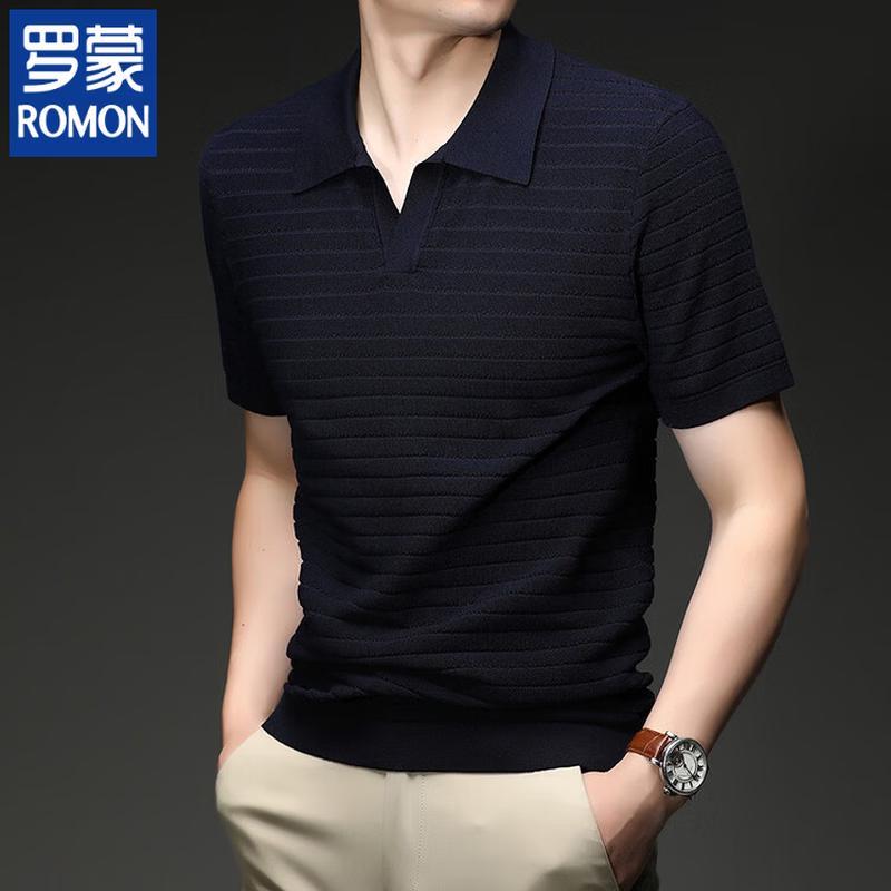ROMON Men s Waffle Knit Henry Collar Polo Shirt XL