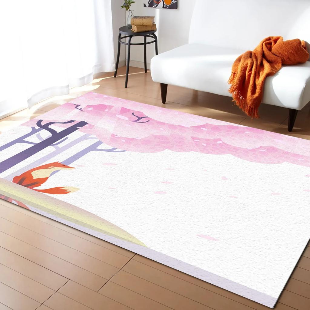 Pink Cherry Blossom Rug Romantic Floral Spring Carpet Non Slip Floor Mat for Girl's Bedroom, Bedside Living Room