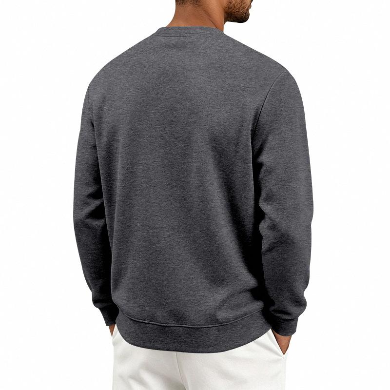 Autumn Winter Men Solid Color Crew Neck Sweatshirt Long Sleeve Loose Casual Daily Outdoor Pullover Sweatwear