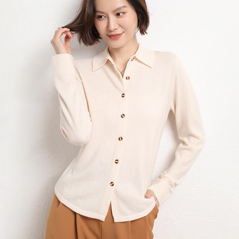 New POLO Collar Shirt for Women, Fashionable Loose Long-sleeved Knitted Cardigan, Temperament Lapel Jacket, Women's Sweater