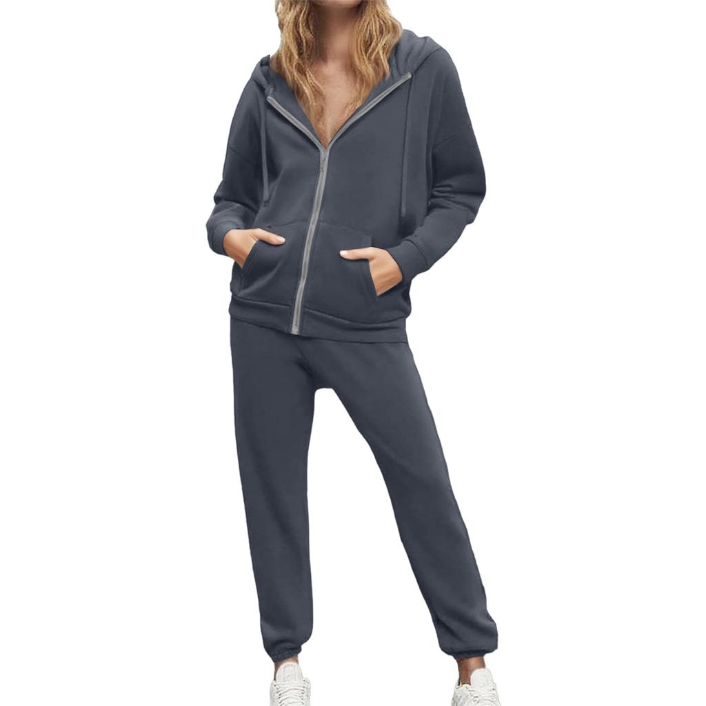Women's 2-piece Hooded Tracksuit Set With Zip-up Casual Sweatpants And Tracksuit