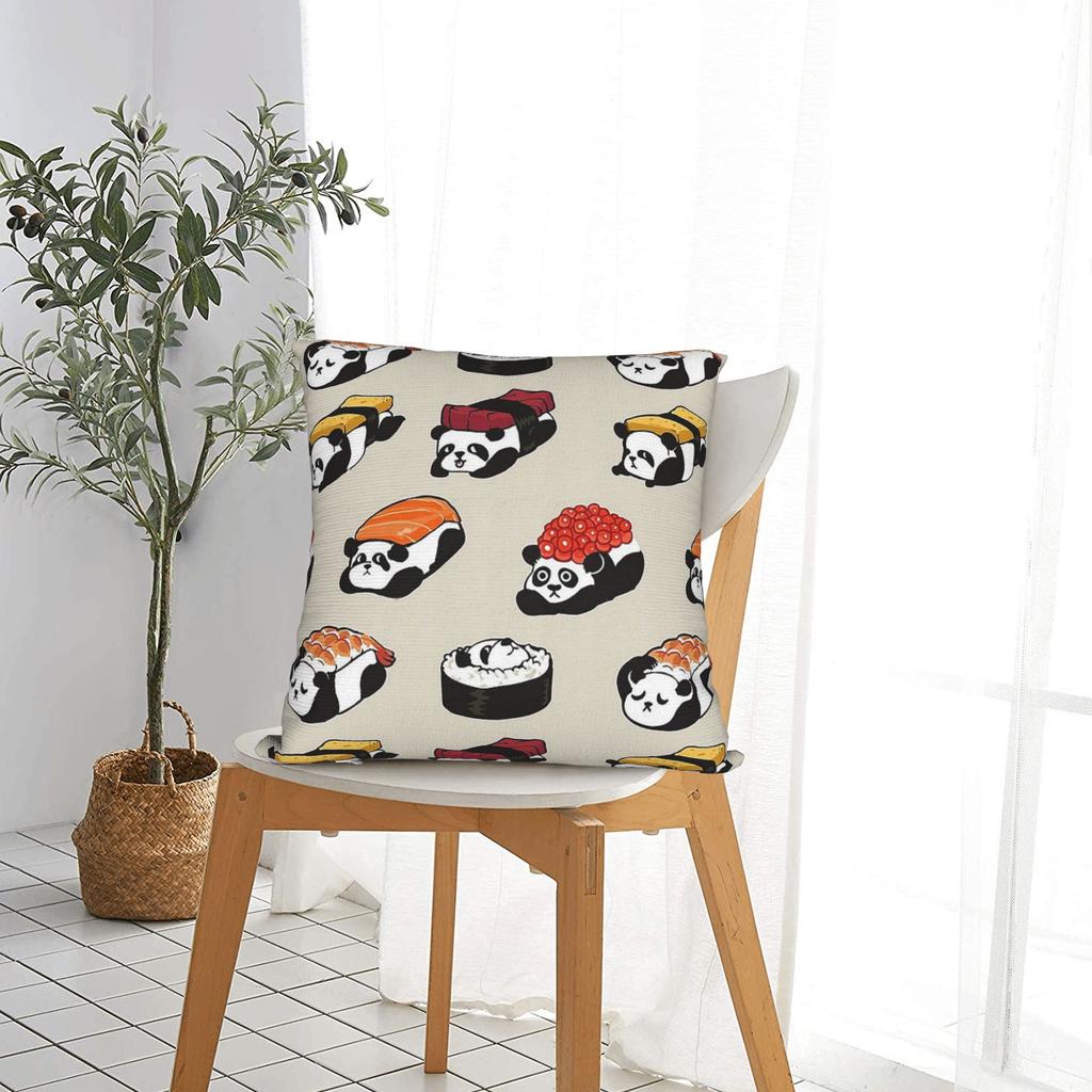 Sushi Panda Square Pillow Case Food Cushion Cover Vintage Polyester Decorative Throw Pillow Case Cover For Home 40*40Cm